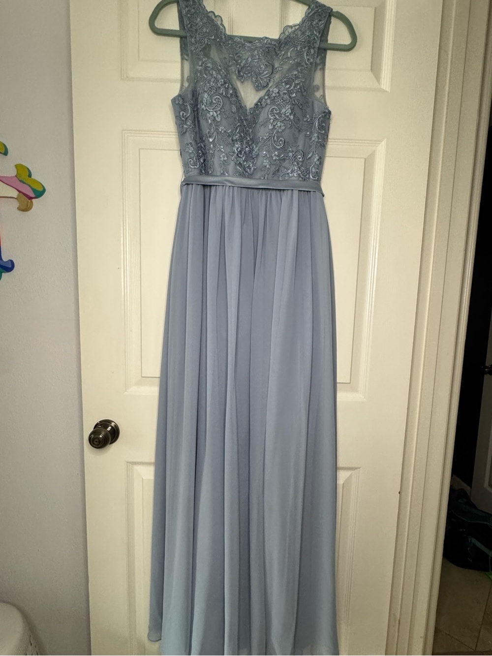 Azazie Dusty Blue Lace Bodice Chiffon Maxi Dress - Picture 3 of 11